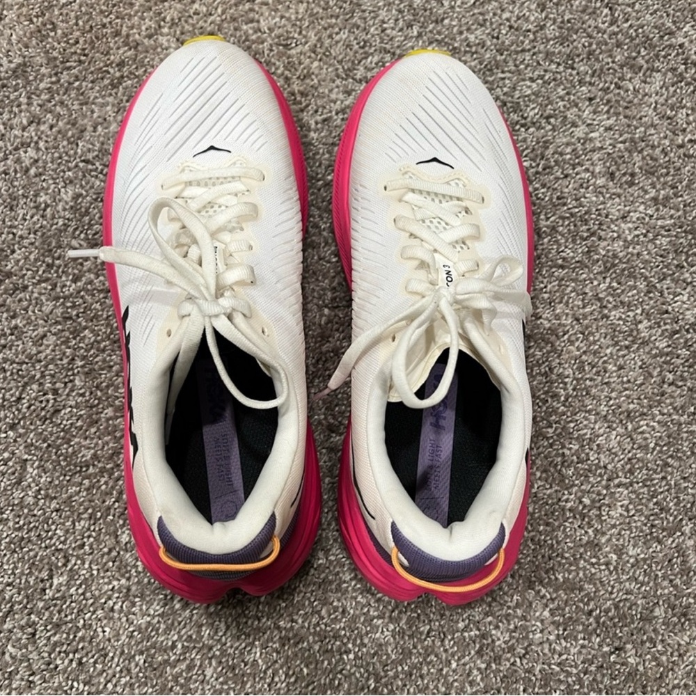 Hoka Rincon 3 Women's White Sneakers with Pink & Purple Accents